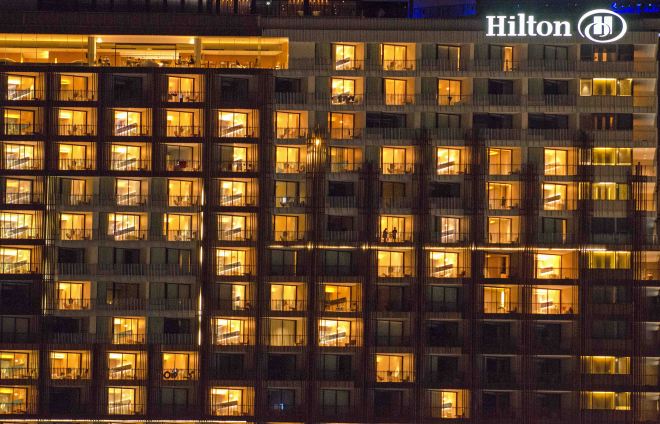 The Hilton hotel Pattaya, Thailand, at night