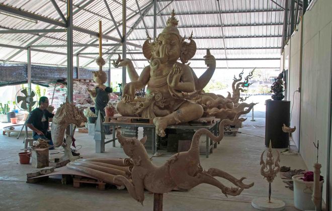 Statues in workshop at Wat Rong Khun