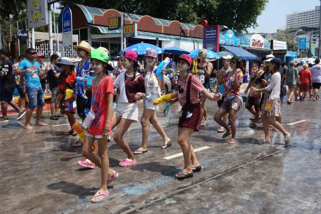 Wet revellers on 19th April, Pattaya